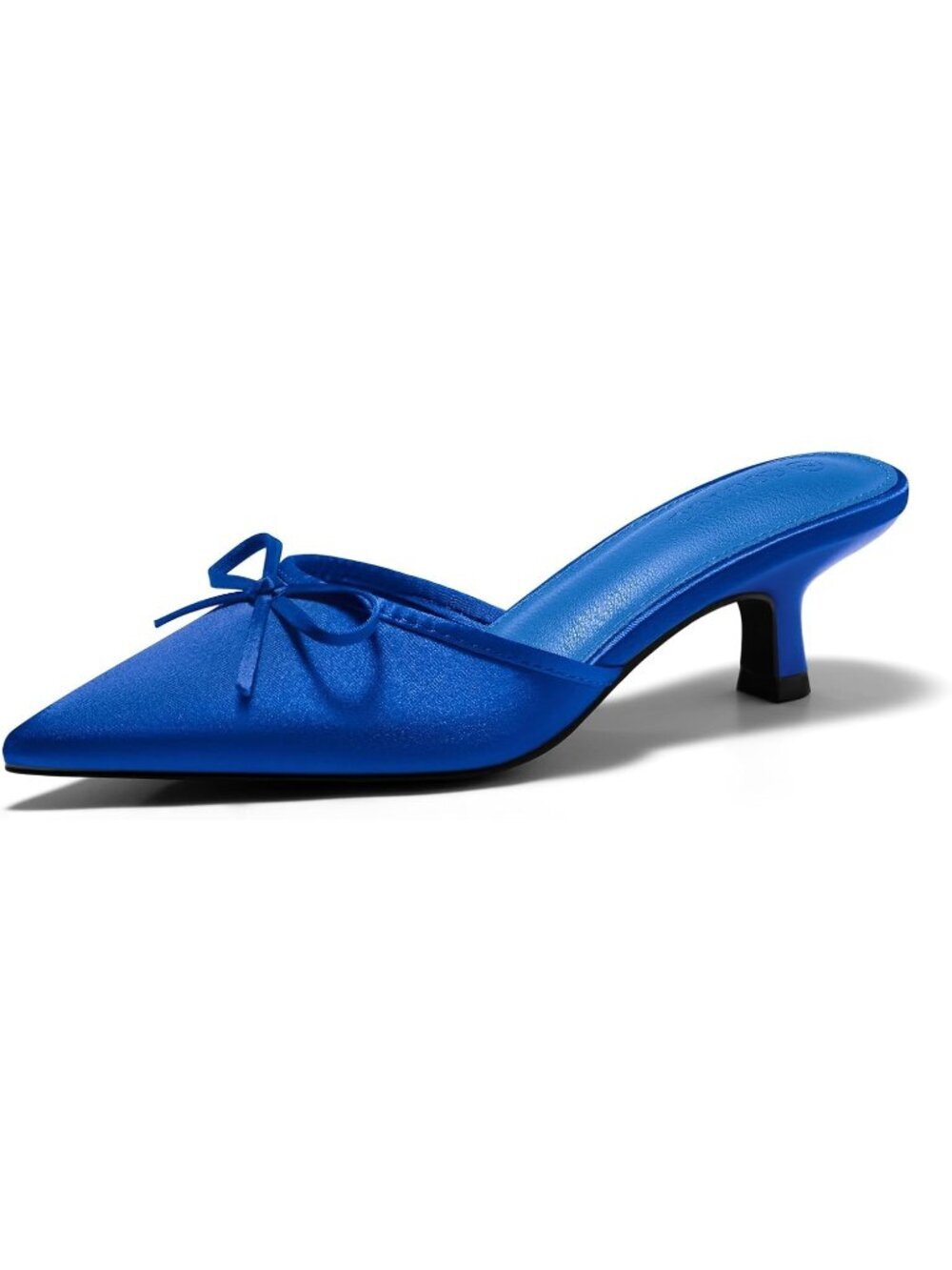 Women's Royal Kitten Heels Closed Pointed Toe Mules with Bow Satin Slip on Pumps